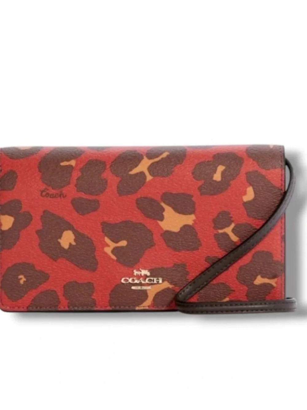 Coach Anna Foldover Crossbody Clutch With Leopard Print